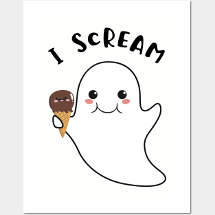 I scream - Cute kawaii halloween ghost with an ice-cream cone Posters and Art